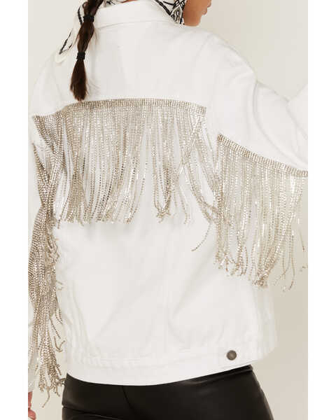 Image #4 - The Billy Jacket by DanielXDiamond: Women's White Denim Jacket With Silver Fringe , White, hi-res