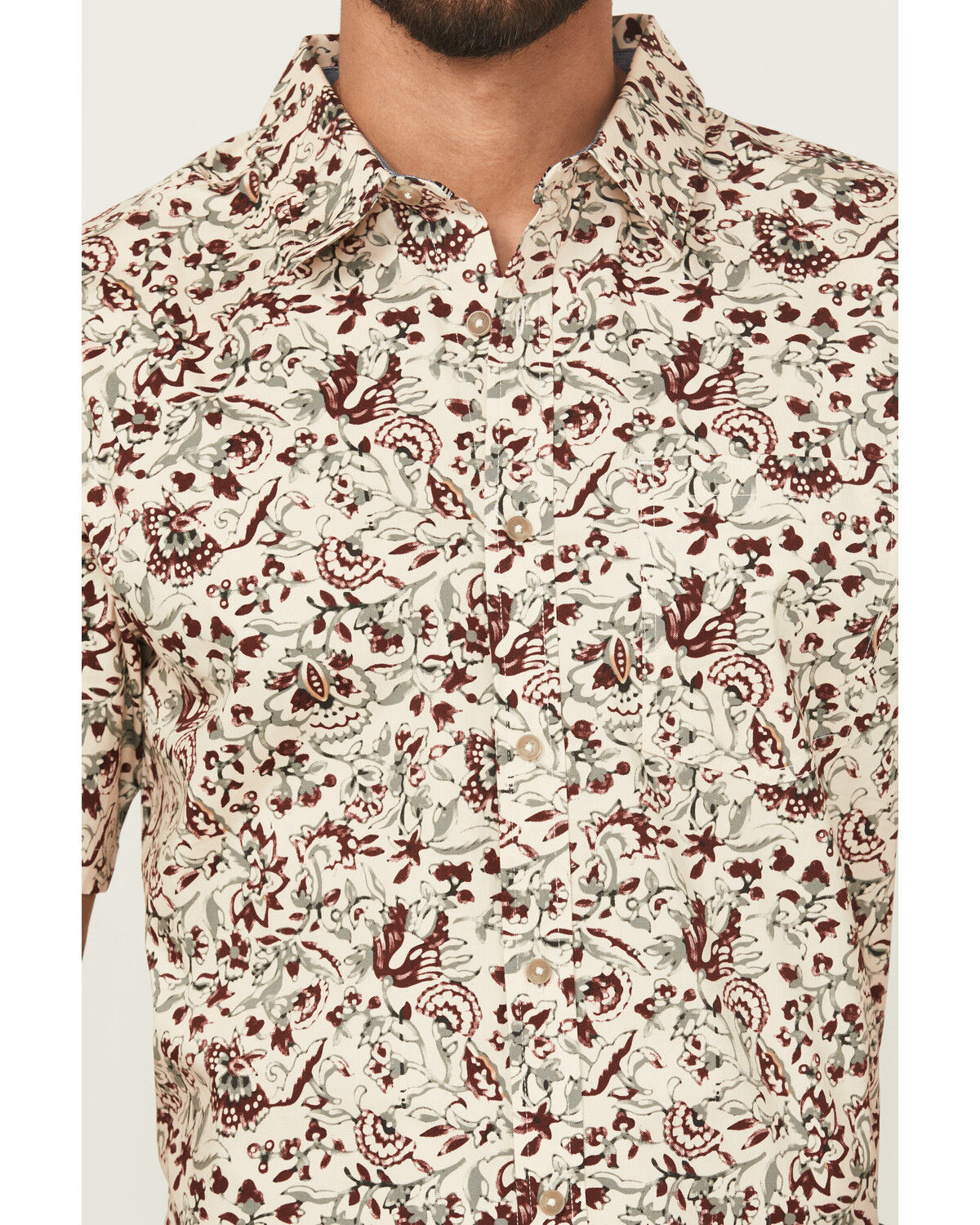 Image #3 - Cody James Men's Red River Floral Print Short Sleeve Button-Down Stretch Western Shirt, Tan, hi-res