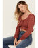 Image #1 - Beyond The Radar Women's Floral Lace Long Sleeve Tie Back Cropped Shirt, Rust, hi-res