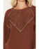 Image #3 - Blended Women's Lace V Long Sleeve Top, Chocolate, hi-res