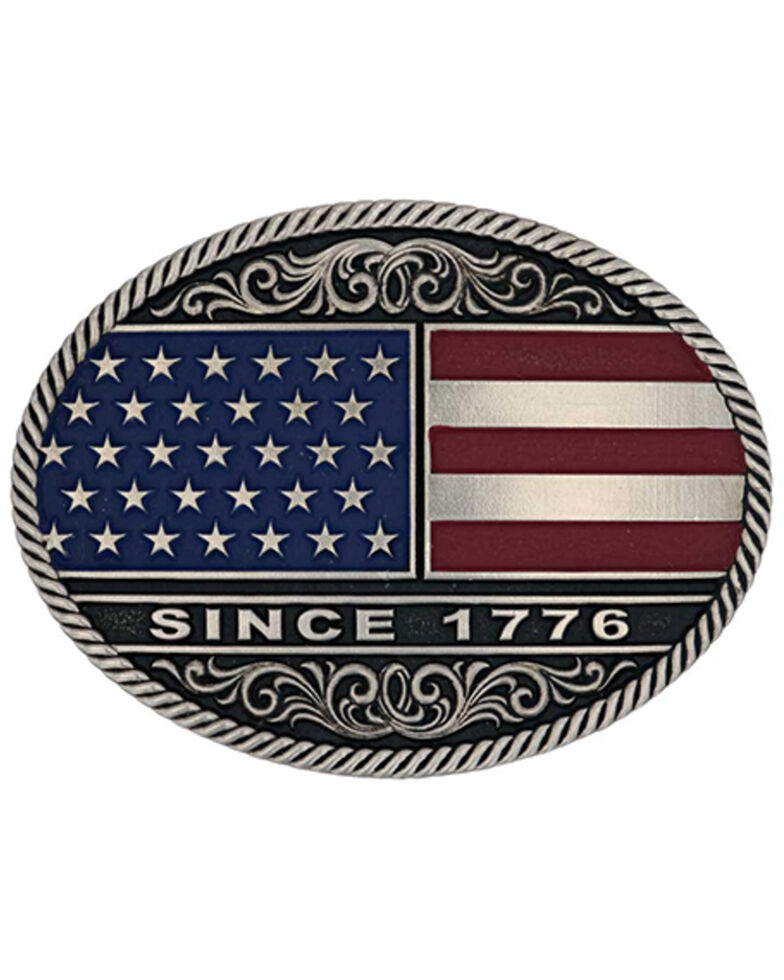 Montana Silversmiths Men's American Flag Circular Buckle, Multi, hi-res