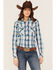 Roper Women's Plaid Print Long Sleeve Snap Western Shirt, Blue, hi-res