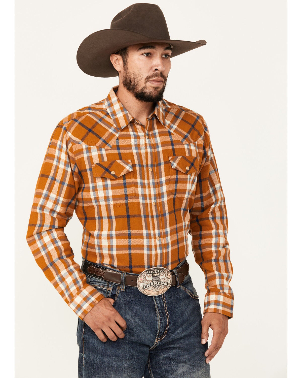 Cody James Men's Tidal Wave Plaid Print Long Sleeve Snap Western Flannel, Caramel, hi-res