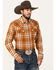 Image #1 - Cody James Men's Tidal Wave Plaid Print Long Sleeve Snap Western Flannel, Caramel, hi-res