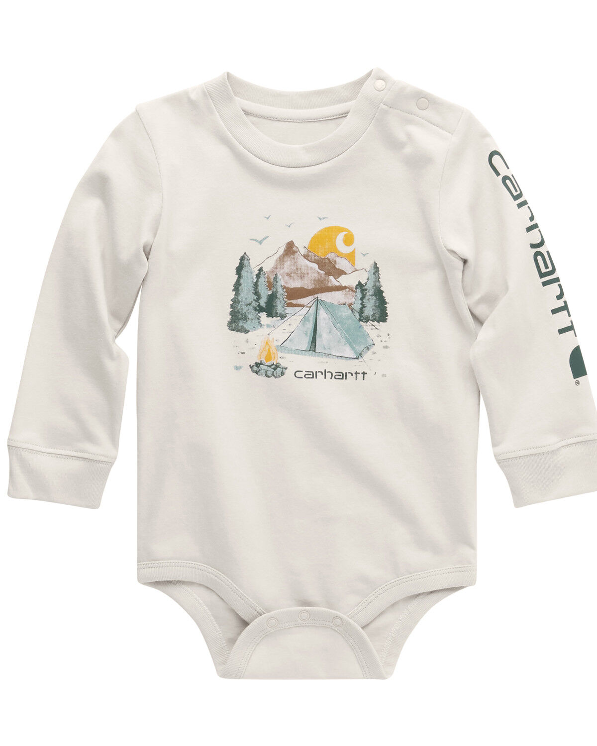 Image #1 - Carhartt Infant Boys' Camping Logo Long Sleeve Onesie, Cream, hi-res