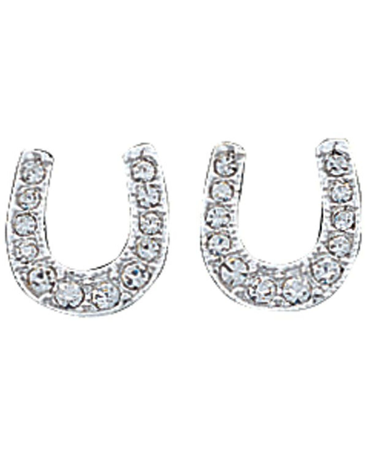 Image #1 - Montana Silvermsiths Women's Rhinestone Encrusted Horseshoe Earrings, Silver, hi-res