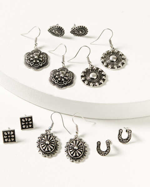 Shyanne Women's Luna Bella Silver Concho Earring Set - 6 Piece, Silver, hi-res