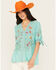 Image #1 - Johnny Was Women's  Floral Embroidered Short Sleeve Cosette Blouse , Turquoise, hi-res