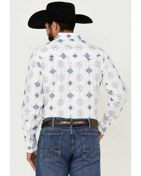 Image #4 - Ely Walker Men's Southwestern Print Long Sleeve Pearl Snap Western Shirt, White, hi-res