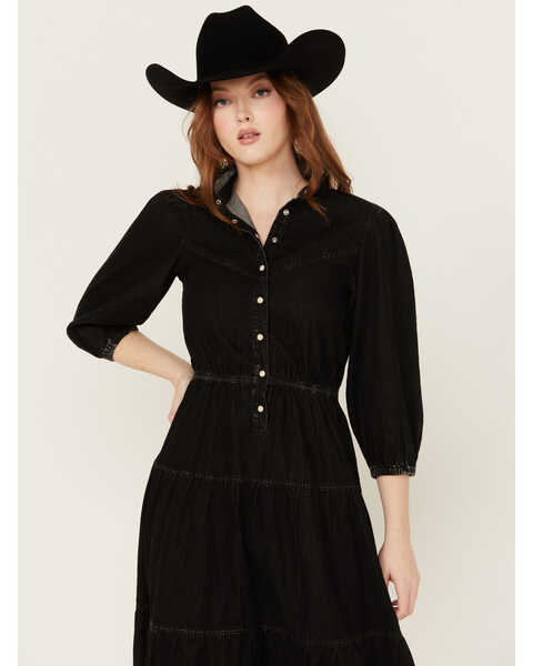 Image #3 - Driftwood Women's Long Sleeve Denim Midi Dress , Black, hi-res