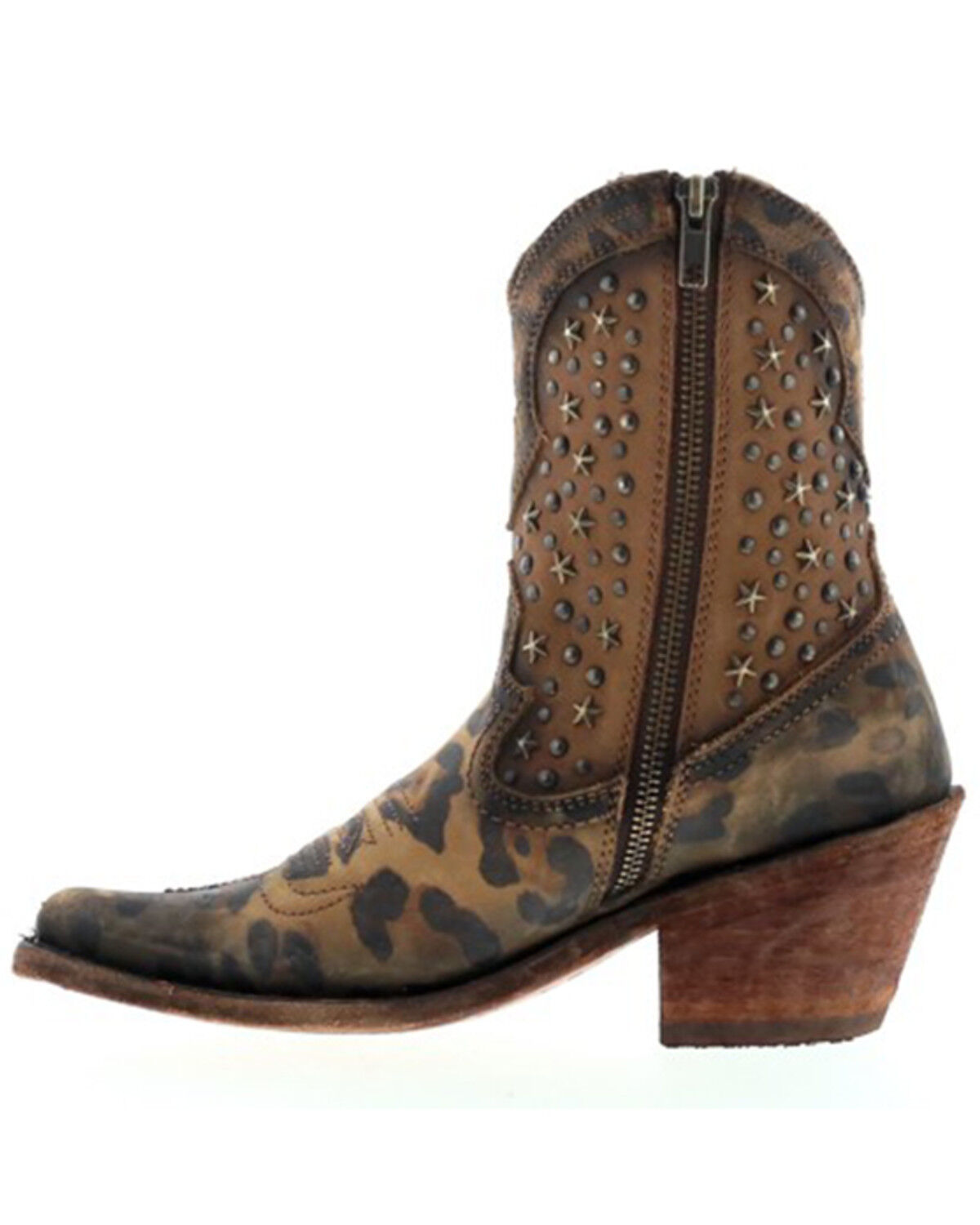 Image #3 - Caborca Silver by Liberty Black Women's Leopard Print Studded Short Western Boots - Snip Toe, Brown, hi-res