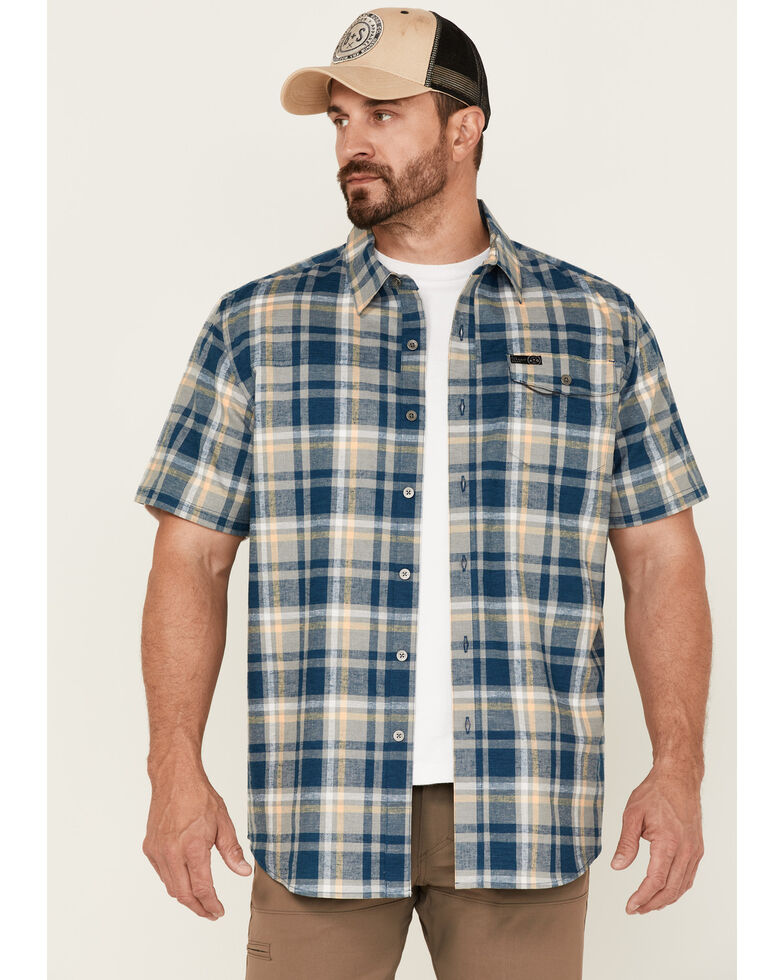 ATG By Wrangler® Men's All-Terrain Hemp Utility Large Plaid Short Sleeve Shirt , Grey, hi-res
