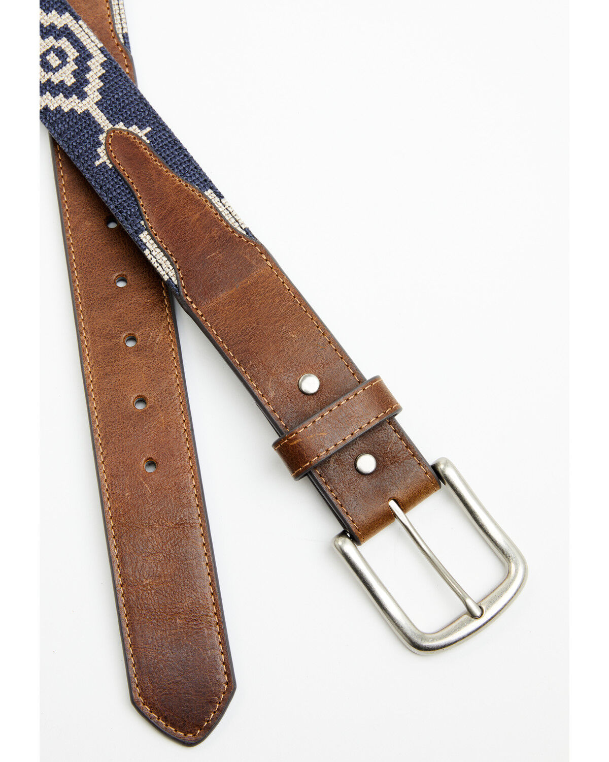 Image #2 - Cody James Men's Clayton Southwestern Cross Stich Leather Belt, Blue, hi-res