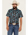 Image #1 - Rock & Roll Denim Men's Southwestern Print Short Sleeve Pearl Snap Western Shirt , Dark Grey, hi-res