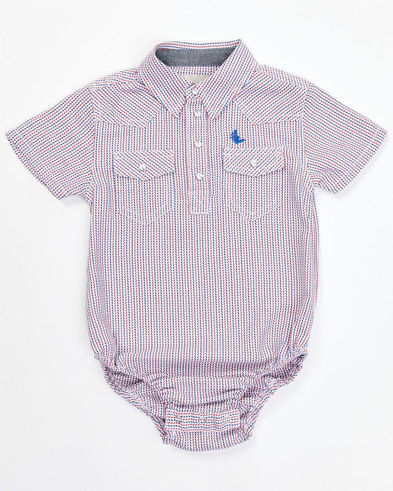 Cody James Infant-Boys' Woven Chevron Short Sleeve Western Snap Onesie, White, hi-res