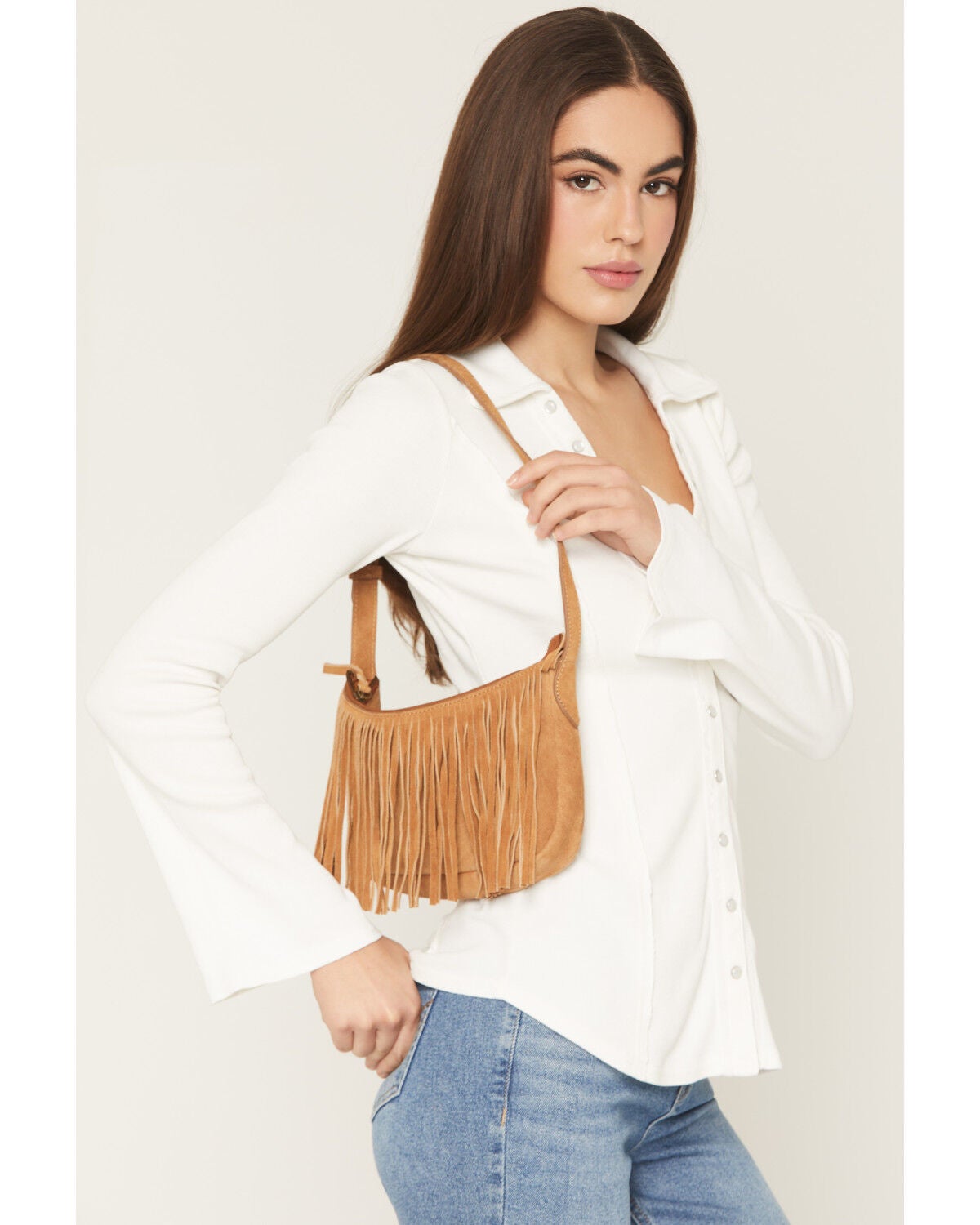 Shyanne Women's Maren Suede Fringe Shoulder Bag, Brown, hi-res