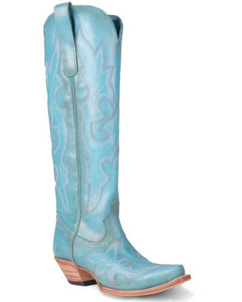 Corral Women's Embroidered Tall Western Boots - Snip Toe , Blue, hi-res