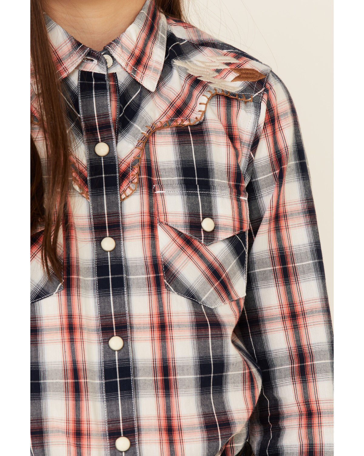 Image #2 - Ariat Girls' Dynamic Plaid Print Southwestern Yoke Long Sleeve Western Shirt, Multi, hi-res