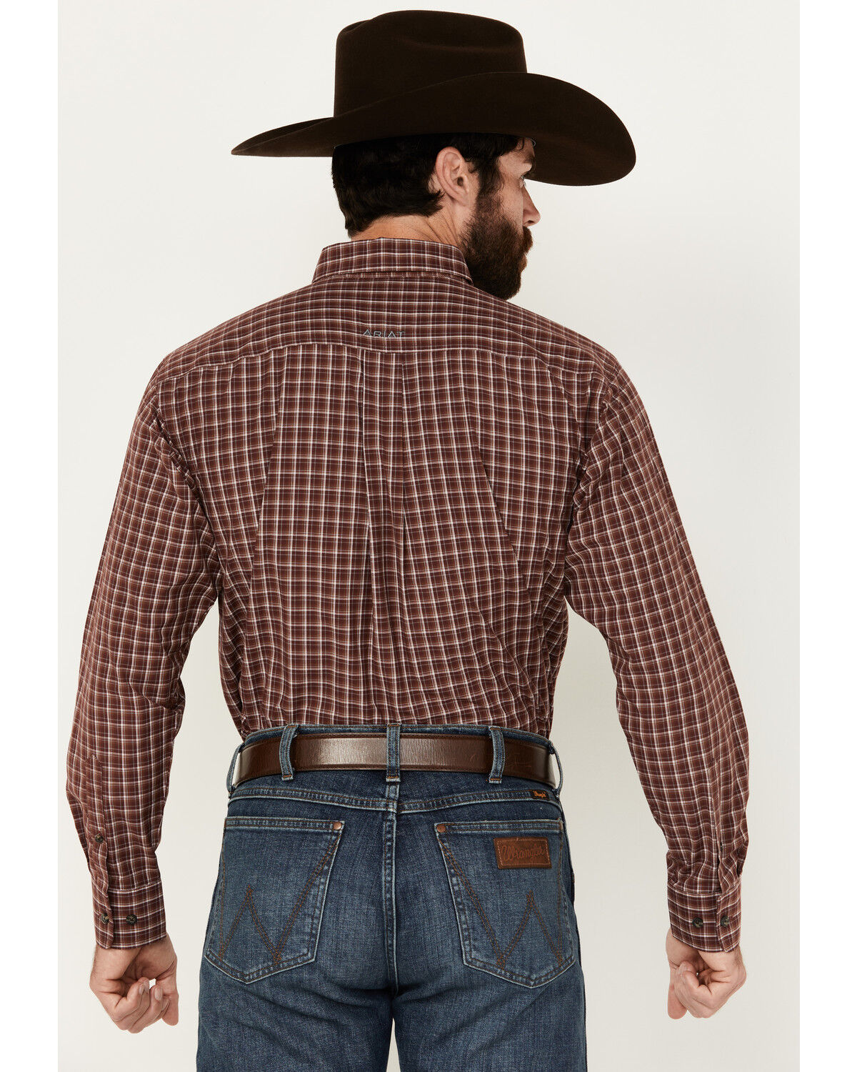 Image #4 - Ariat Men's Nicco Plaid Print Long Sleeve Button-Down Performance Shirt, Wine, hi-res