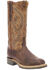 Image #1 - Lucchese Women's Chocolate & Peanut Ruth Cowhide Leather Western Boot - Square Toe , Chocolate, hi-res