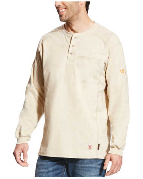  Ariat Men's FR Air Long Sleeve Work Long Sleeve Henley Shirt - Big, Sand, hi-res