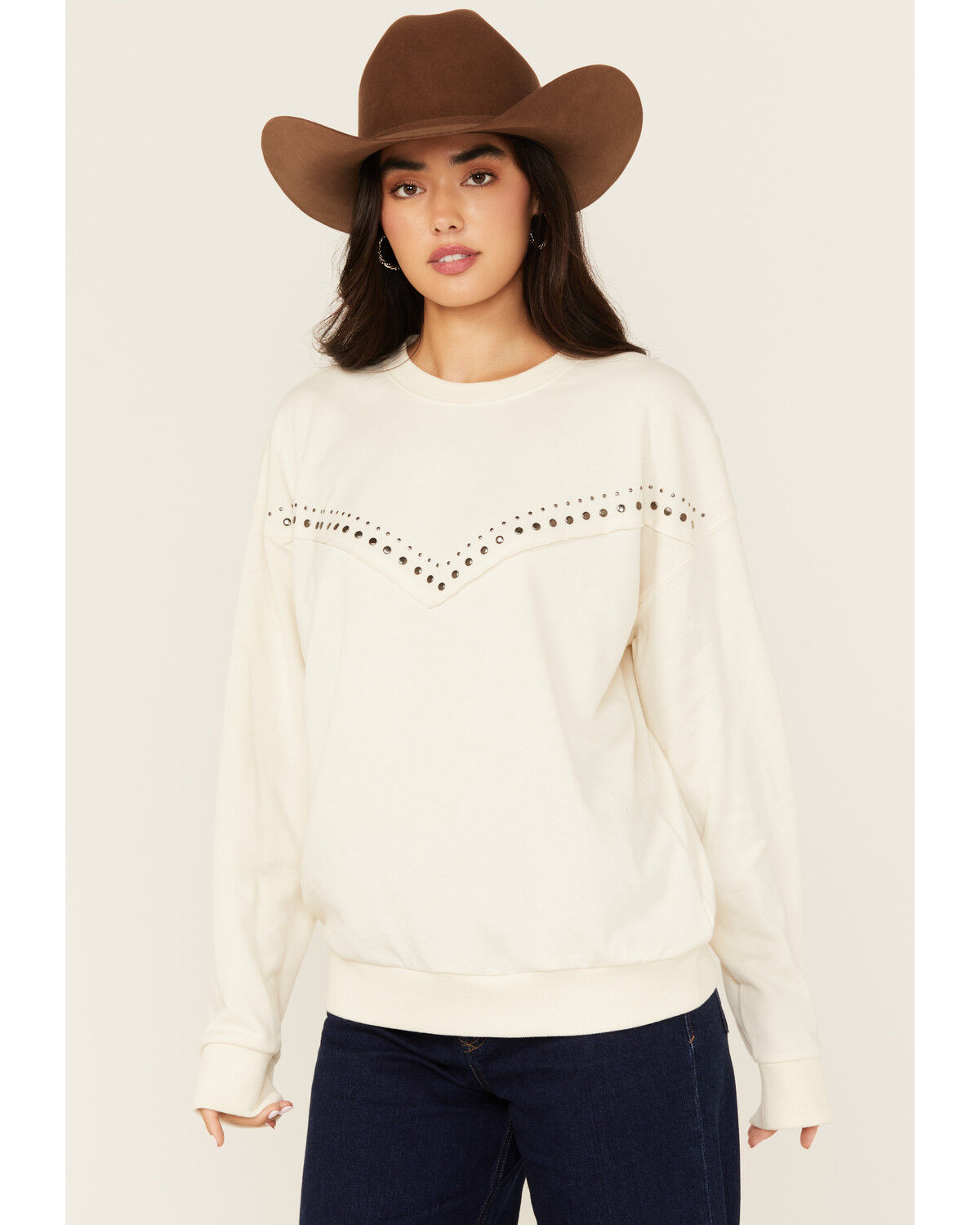 Image #1 - Ariat Women's Studded Western Yoke Sweatshirt, White, hi-res