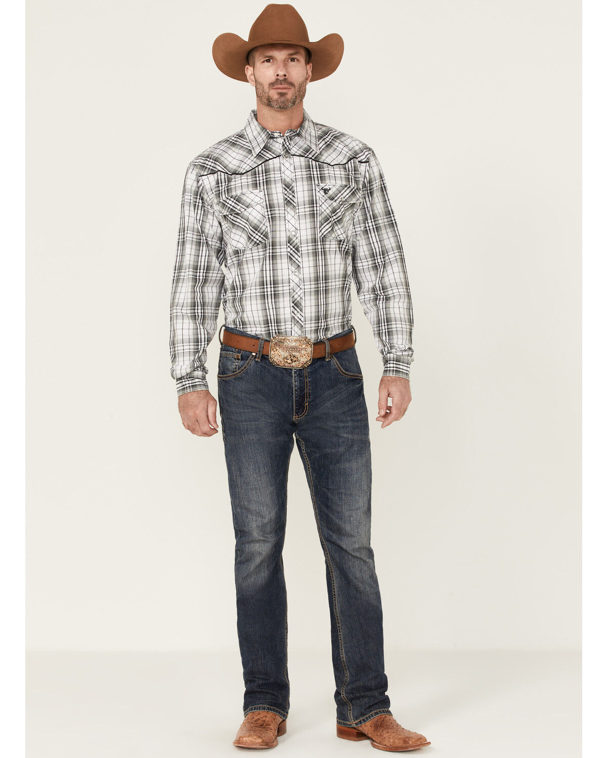 Image #2 - Cowboy Hardware Men's Hermosillo Large Plaid Print Long Sleeve Pearl Snap Western Shirt, Black, hi-res