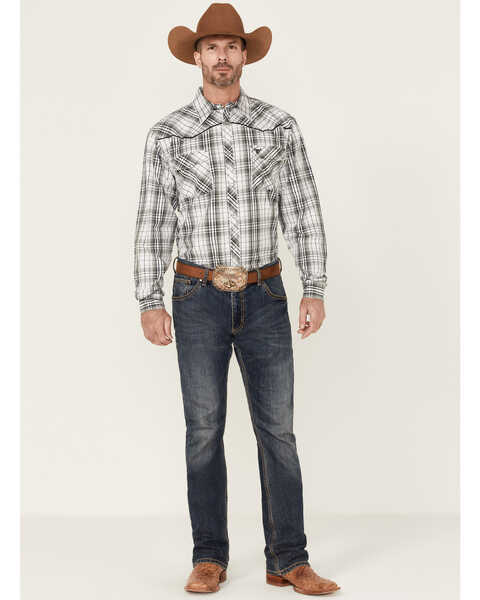 Image #2 - Cowboy Hardware Men's Hermosillo Large Plaid Print Long Sleeve Pearl Snap Western Shirt , Black, hi-res