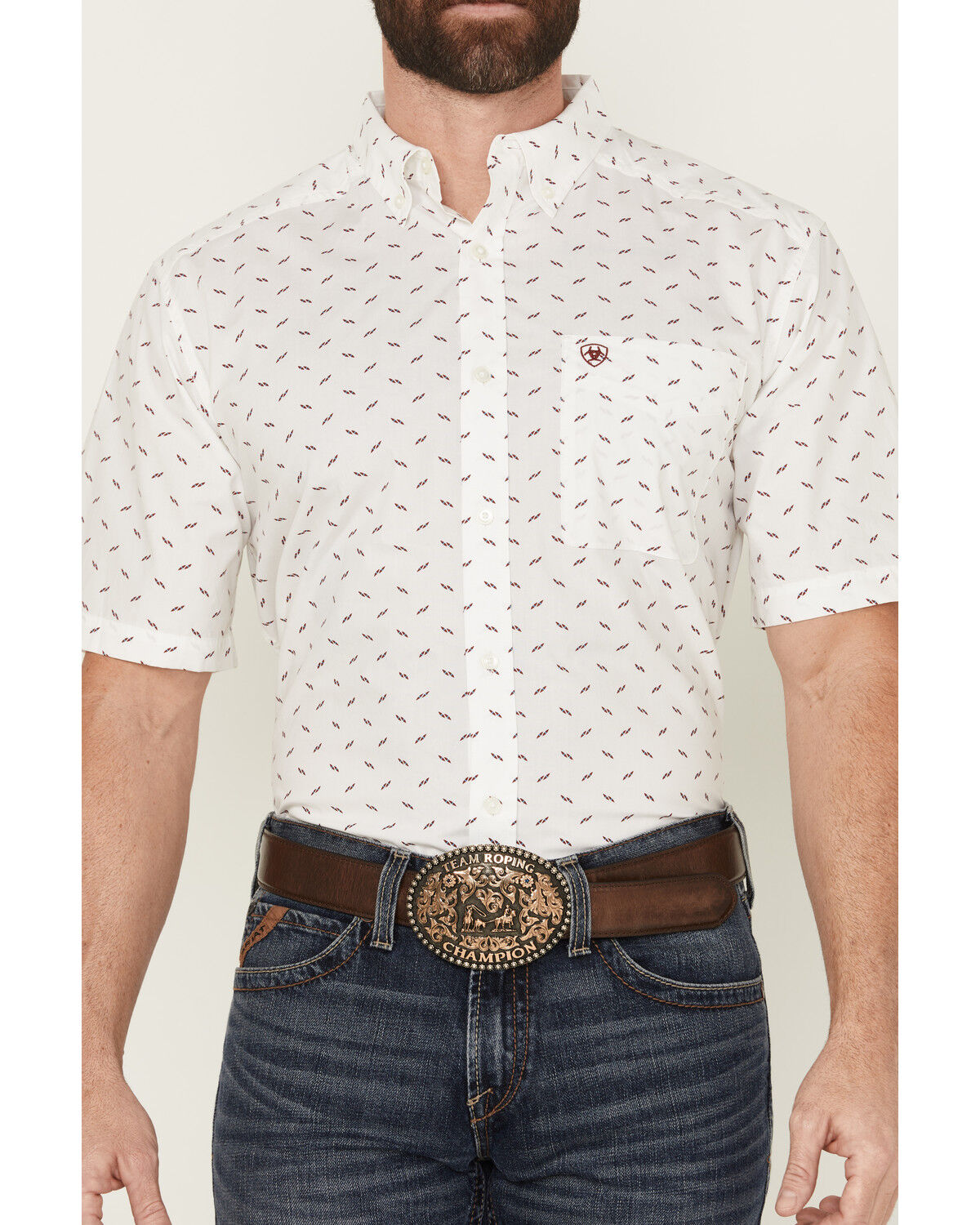 Image #3 - Ariat Men's Grant Geo Print Short Sleeve Button-Down Western Shirt - Tall, White, hi-res