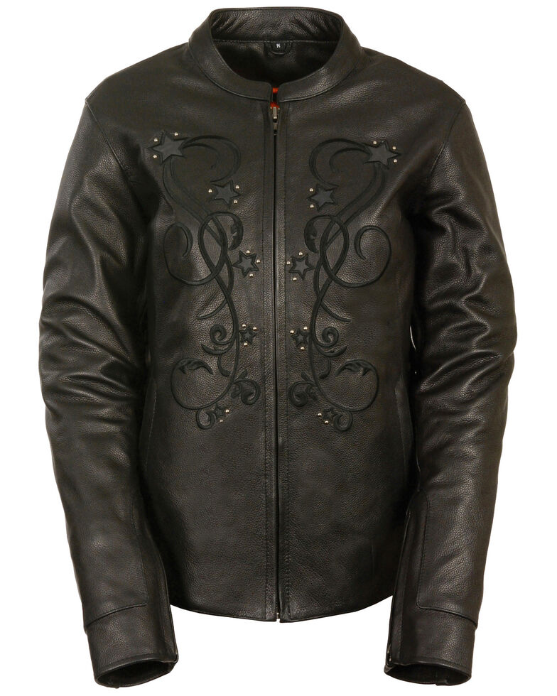 Milwaukee Leather Women's Reflective Star Leather Jacket - 4X, Black, hi-res