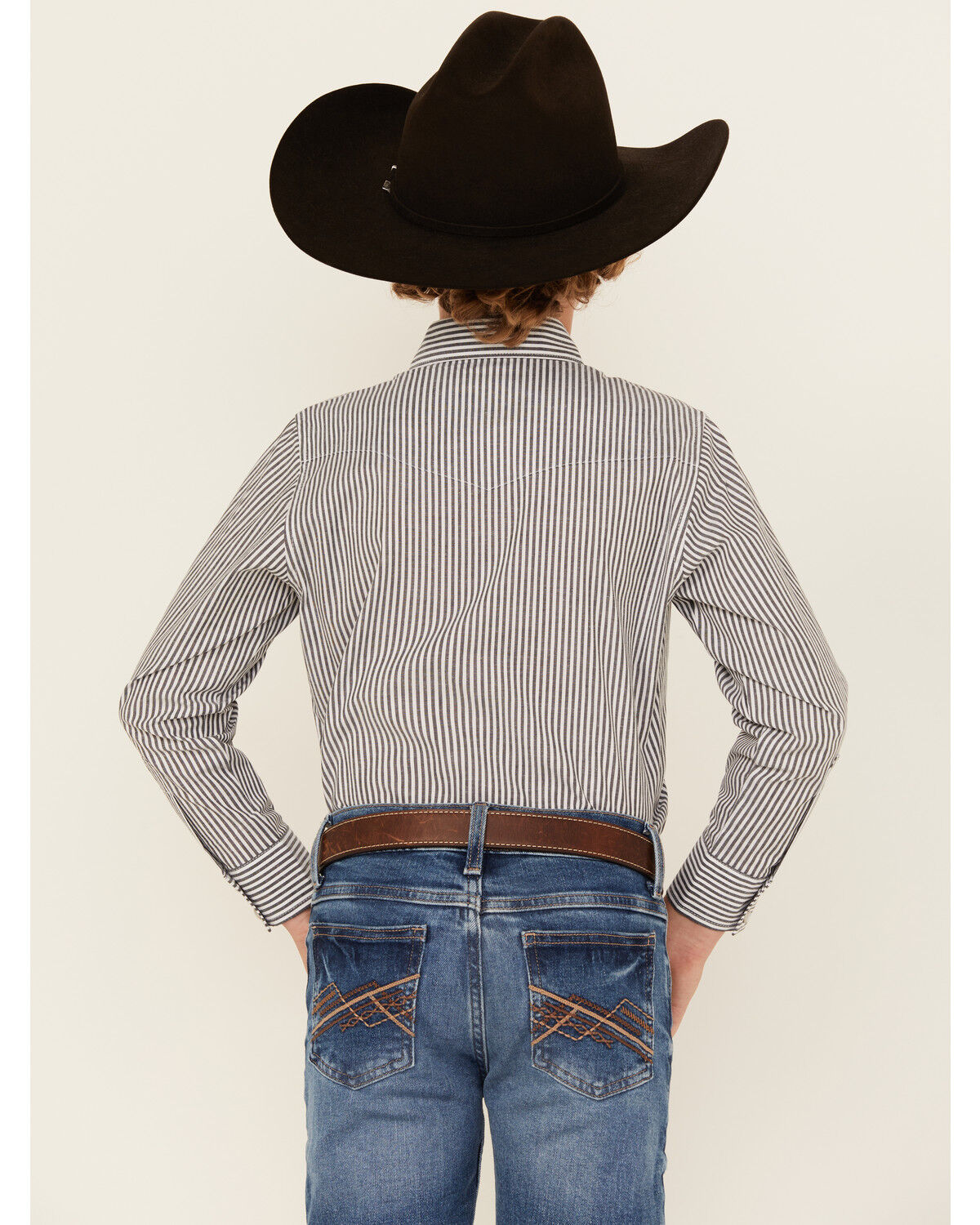 Image #4 - Wrangler Boys' Striped Print Long Sleeve Pearl Snap Western Shirt, Black/white, hi-res