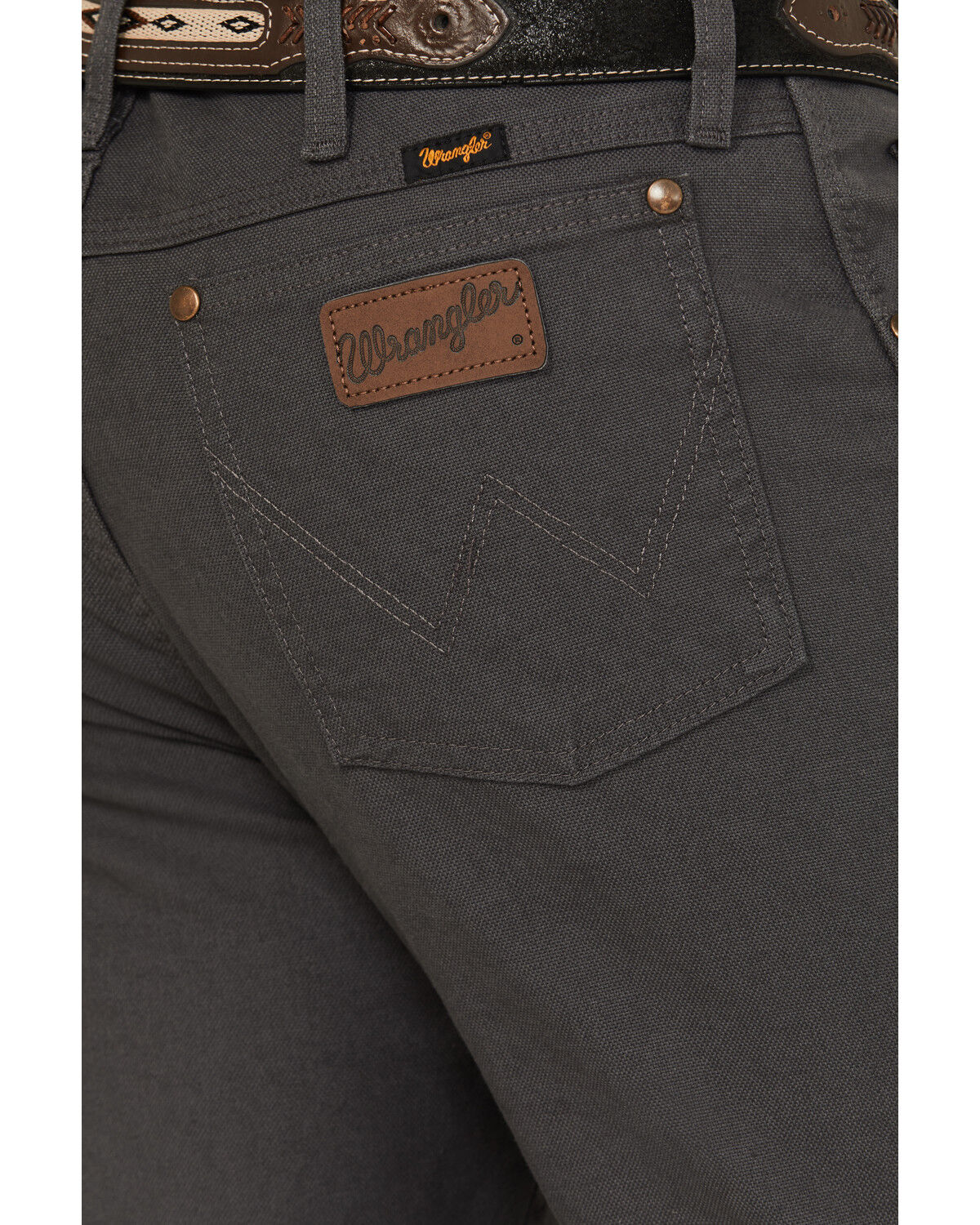 Image #4 - Wrangler Men's Tough Comfort Regular Fit Stretch Canvas Pants, Dark Grey, hi-res