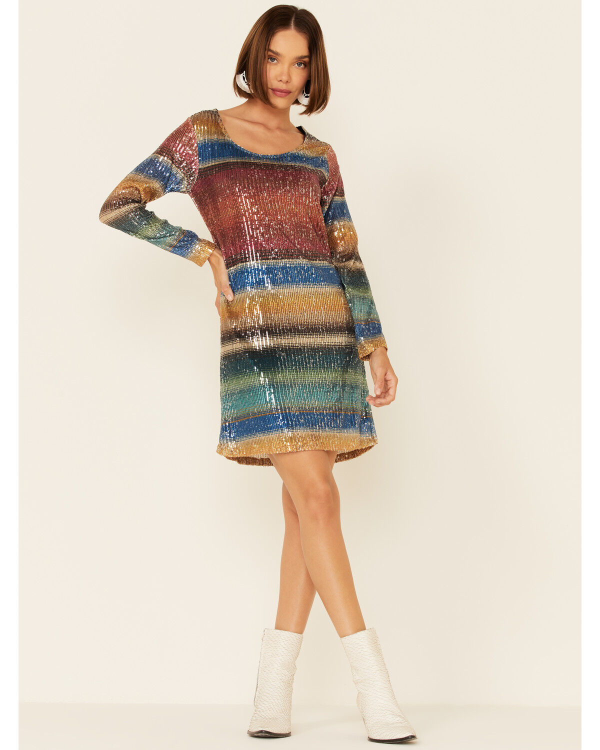 Image #2 - Tasha Polizzi Women's Long Sleeve Serape Sequin Lilliana Mini Dress, Multi, hi-res