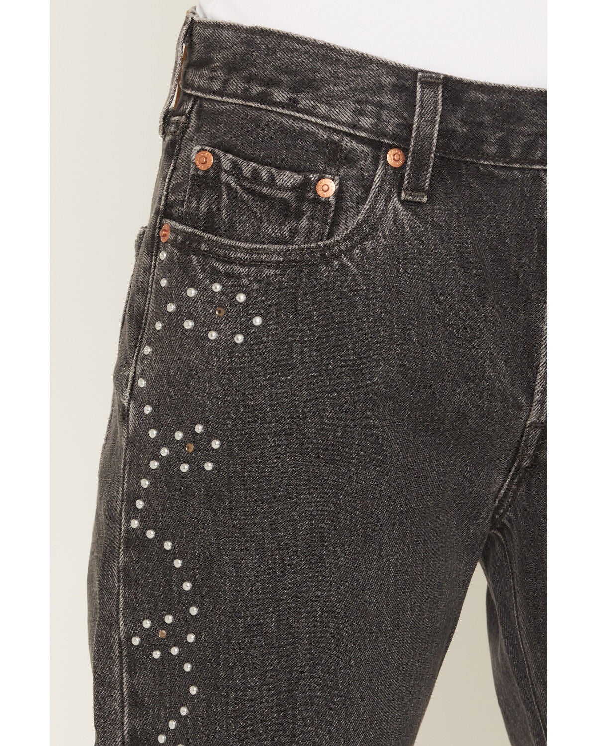 Image #2 - Levi's Women's Bejeweled Mid Rise Straight Denim Jeans, Black, hi-res