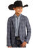 Image #1 - Panhandle Boys' Plaid Print Blazer, Blue, hi-res