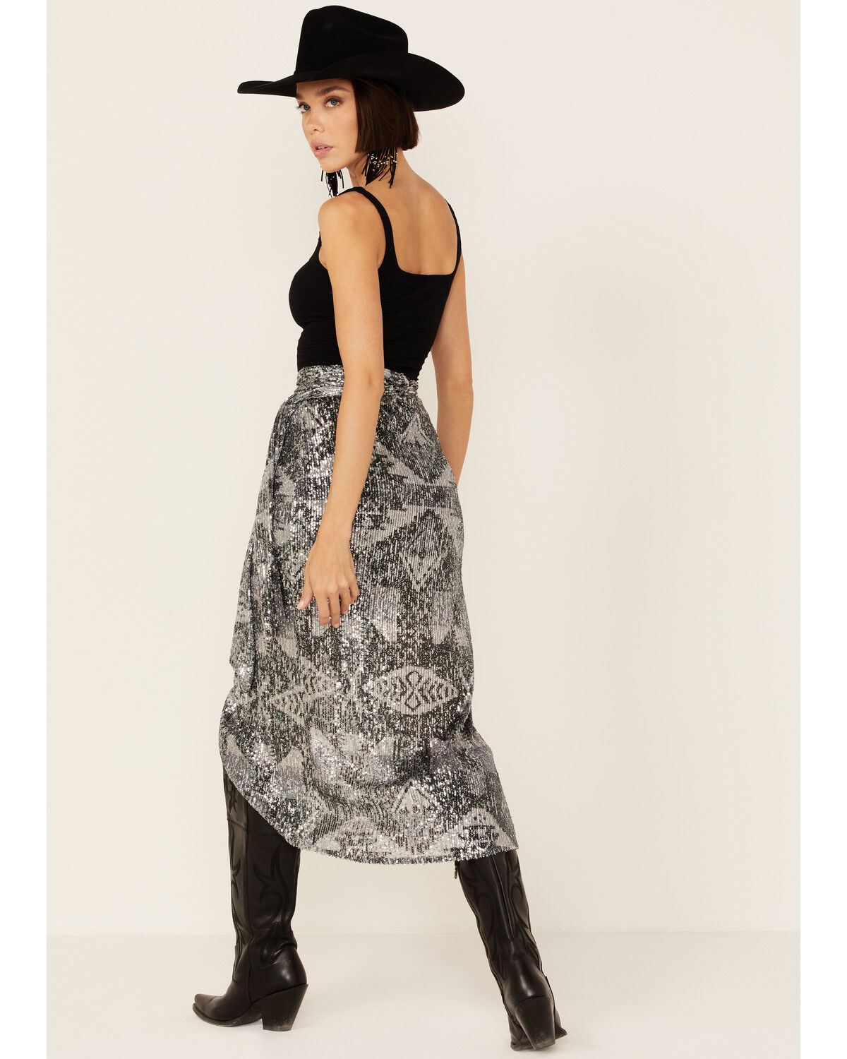 Image #4 - Tasha Polizzi Women's Black Nora Serape Sequins Wrap Tie Skirt, , hi-res