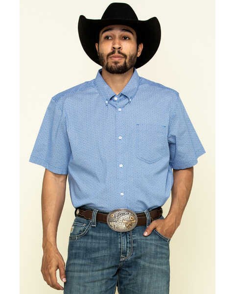Image #1 - Cody James Core Men's Lone Star Geo Print Short Sleeve Western Shirt , Royal Blue, hi-res