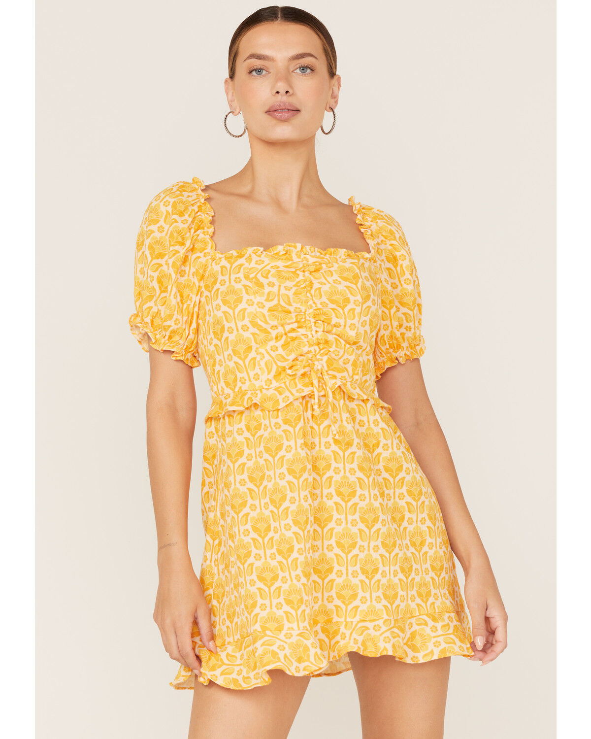 Image #1 - Show Me Your Mumu Women's Sophie Floral Print Mini Dress, Mustard, hi-res