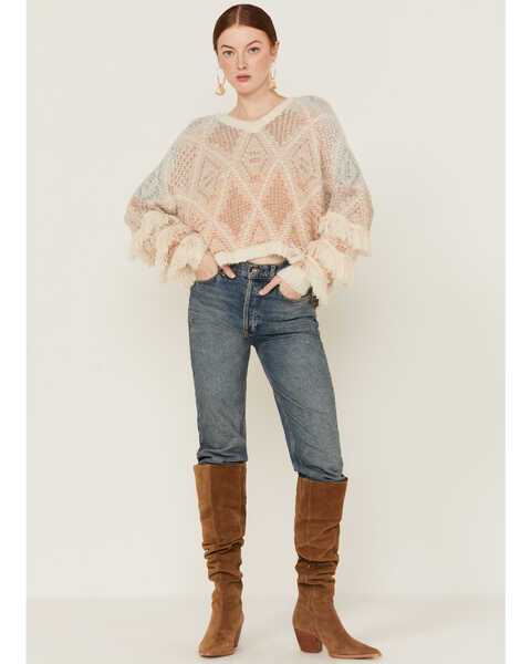 Image #2 - Sadie & Sage Women's Southwestern Ivory & Pink Chenille Pullover Sweater, , hi-res