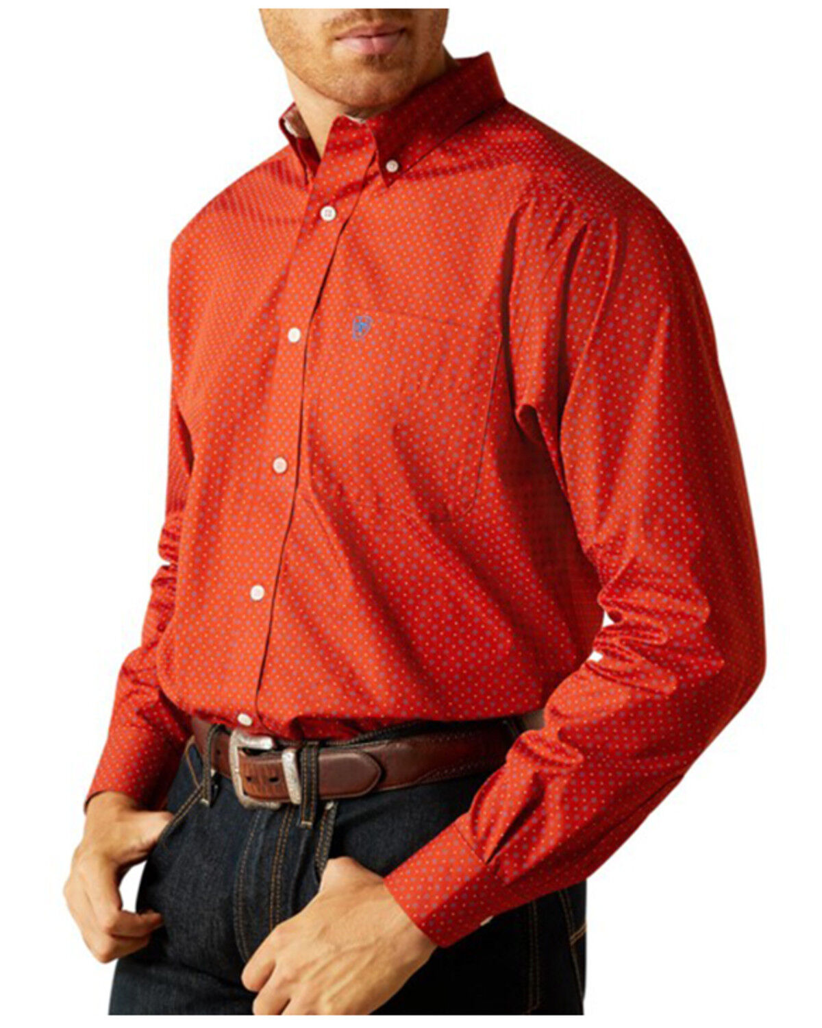 Image #1 - Ariat Men's Wrinkle Free Lucian Printed Long Sleeve Button-Down Western Shirt, Orange, hi-res