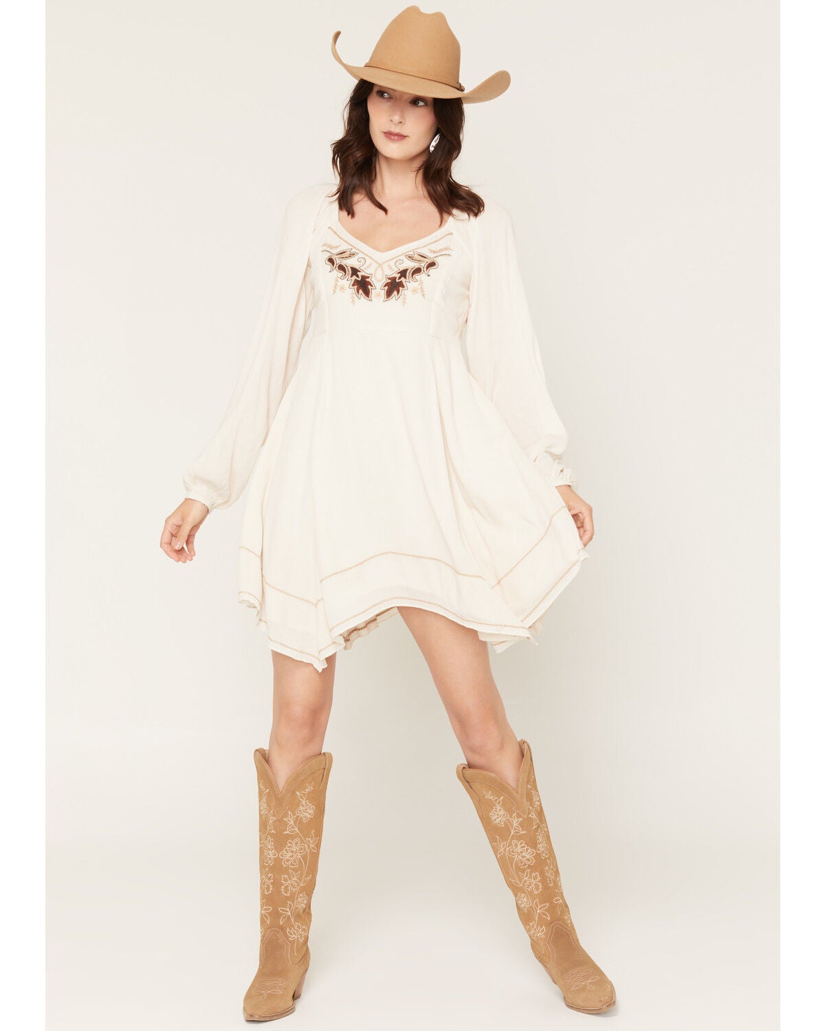 Shyanne Women's Piper Embroidered Hanky Hem Mini Dress, Natural, hi-res