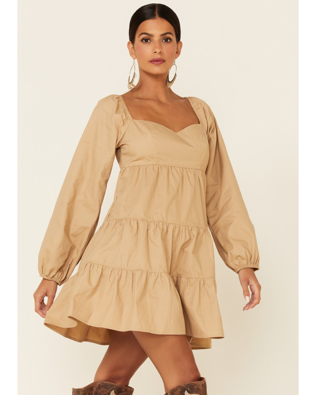 Image #1 - HYFVE Women's Khaki Tiered Mini Dress, , hi-res