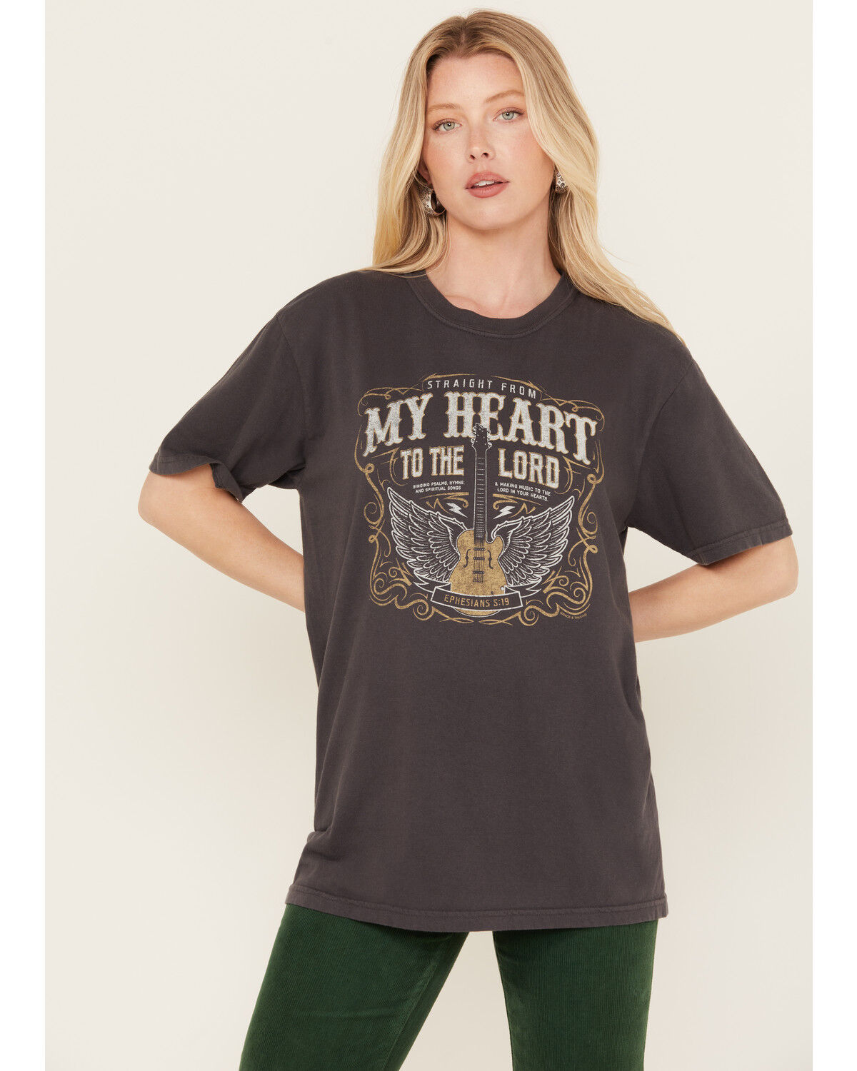 Image #1 - Kerusso Women's My Heart To The Lord Guitar Graphic Tee, Black, hi-res