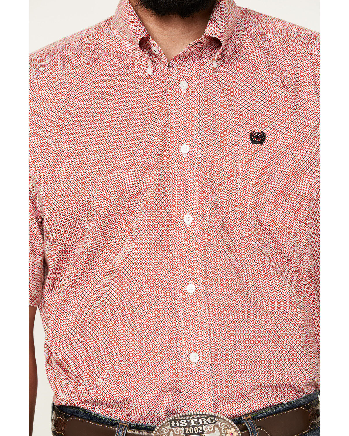 Image #3 - Cinch Men's Geo Print Short Sleeve Button-Down Western Shirt, Red, hi-res