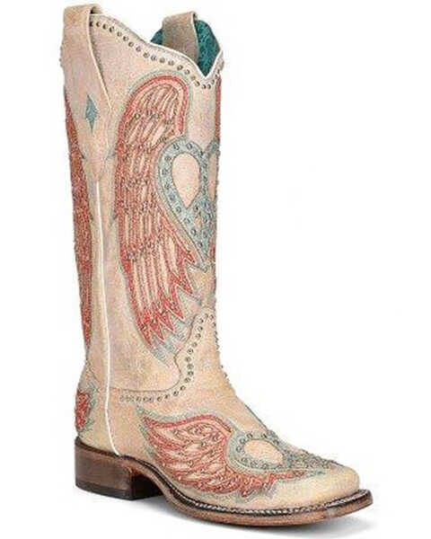 Image #1 - Corral Women's Heart & Wing Western Boots - Square Toe, Ivory, hi-res