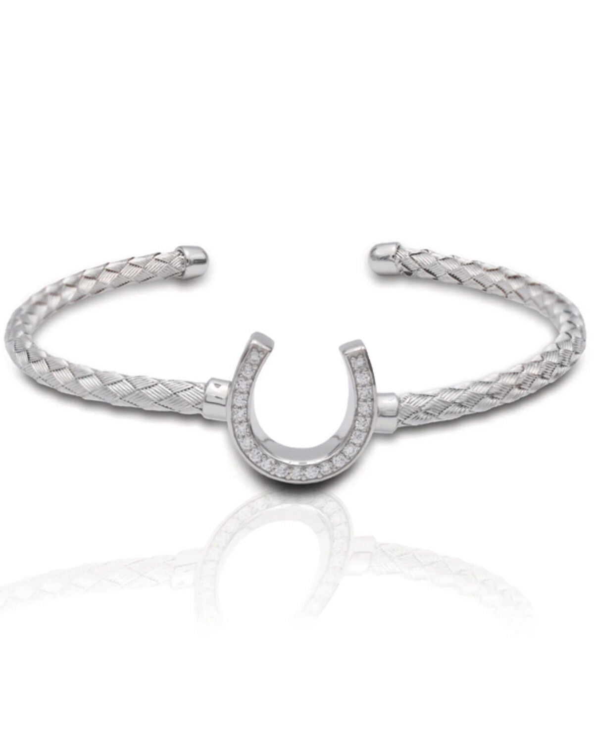 Kelly Herd Women's Silver Italian Weave Horseshoe Cuff Bracelet, No Color, hi-res