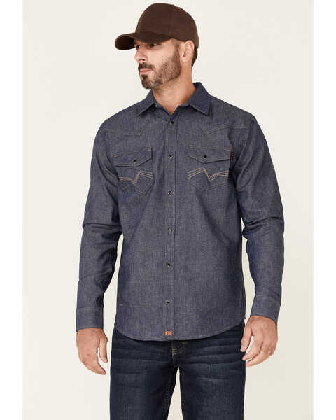Cody James Men's FR Denim Long Sleeve Work Shirt , Indigo, hi-res