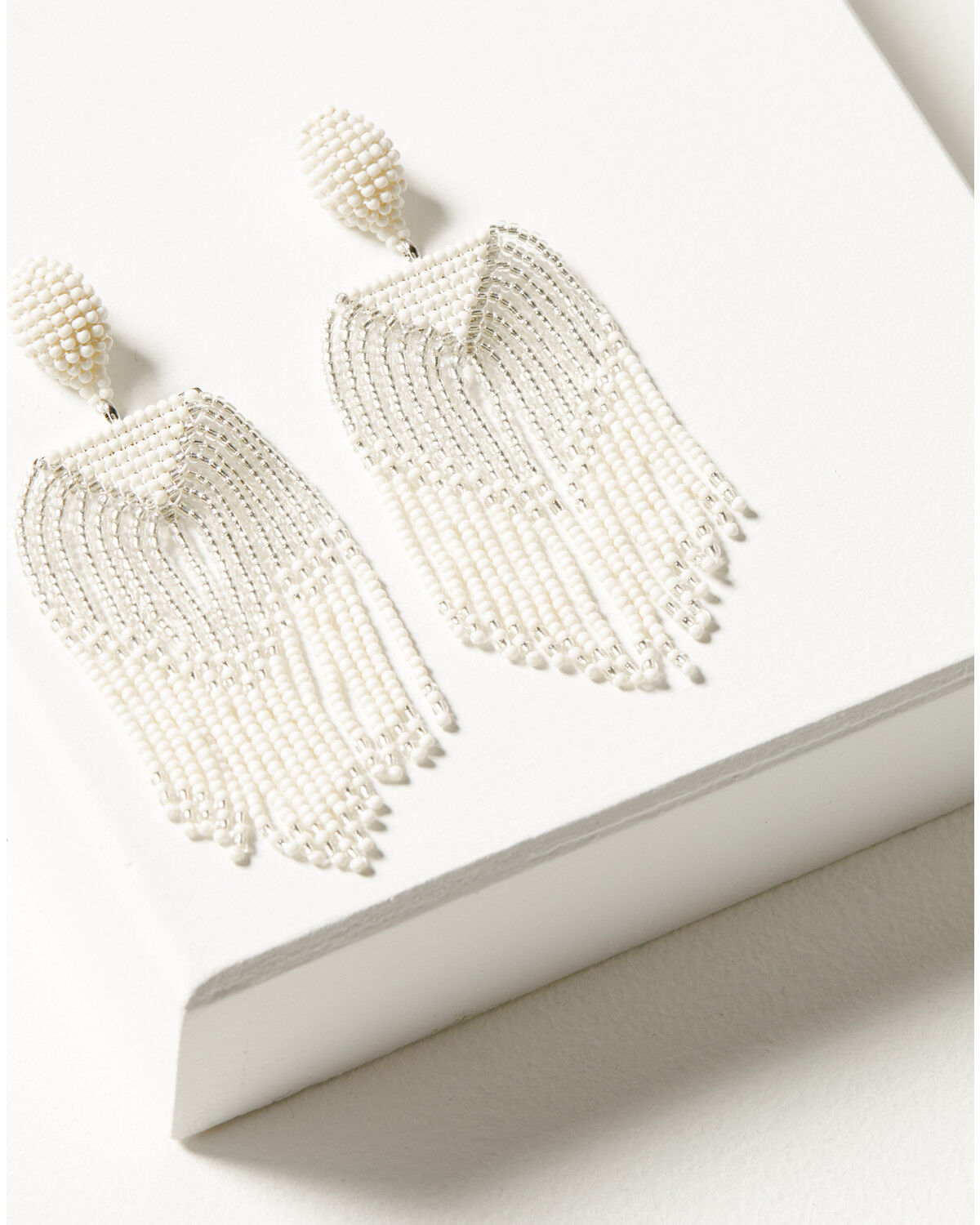 Image #1 - Shyanne Women's Beaded Fringe Statement Earrings, Silver, hi-res