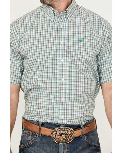 Image #3 - Cinch Men's Plaid Print Short Sleeve Button-Down Western Shirt, Green, hi-res