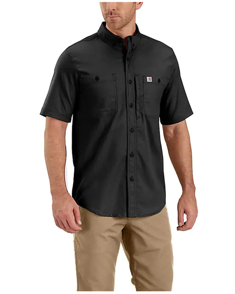 Carhartt Men's Loose Fit Midweight Chambray Short Sleeve Button-Down Shirt, Black, hi-res